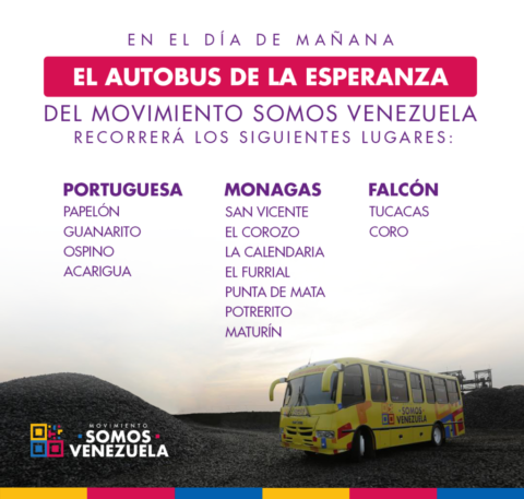 Recorrido del autobús de la Caravana De La Esperanza del Movimiento Somos Venezuela 26/04/2018