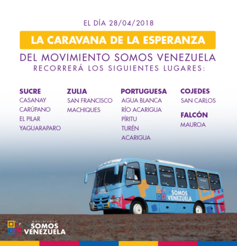 Recorrido del autobús de la Caravana De La Esperanza del Movimiento Somos Venezuela 28/04/2018