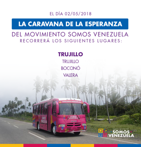 Recorrido del autobús de la Caravana De La Esperanza del Movimiento Somos Venezuela 02/05/2018